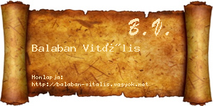 Balaban Vitális névjegykártya